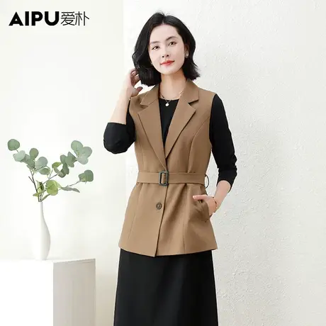 爱朴大码女装春季新款胖mm西装时尚简约风气质百搭显瘦马甲外套女图片