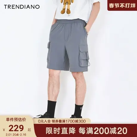 TRENDIANO潮牌2024新款春季男装拉链口袋休闲裤短裤男商品大图