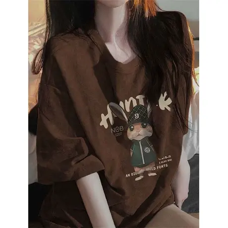 美式复古短袖t恤女纯棉国潮ins夏季宽松oversize半袖港味chic上衣商品大图