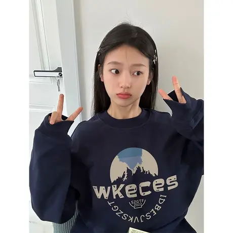 美式复古hiphop无帽卫衣女春秋薄款设计感高街宽松慵懒风上衣外套图片