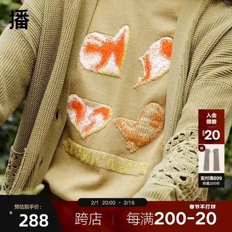 播秋季新款简约圆领心形提花复古文艺心型毛衫女BDP1SD0695图片