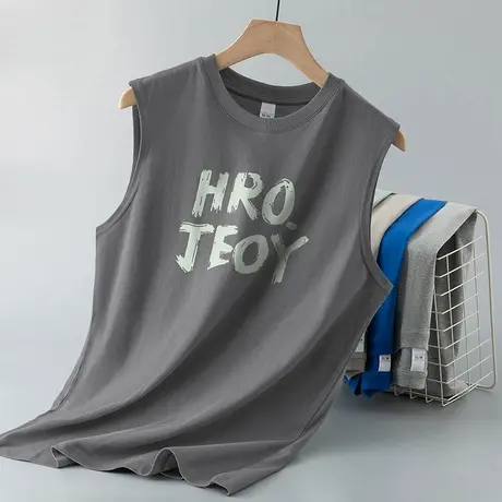 纯棉背心男潮夏季外穿跨栏运动坎肩健身篮球印花汗衫全棉无袖t恤商品大图