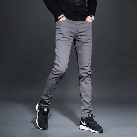 灰色牛仔裤男款秋季20223新款潮牌修身小脚休闲弹力男士裤子长裤商品大图