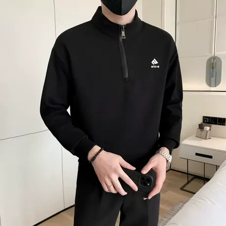 春季卫衣POLO衫男潮流立领半拉链长袖T恤潮牌休闲打底衫上衣外套图片