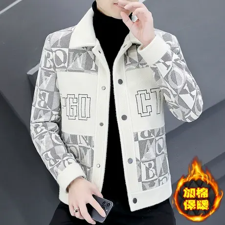 痞帅时尚毛呢外套男潮牌2023新款冬季加棉衣服韩版加厚款呢子夹克商品大图
