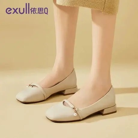 依思q方头玛丽珍小皮鞋法式单鞋女秋季2023新款浅口配裙子晚晚鞋图片