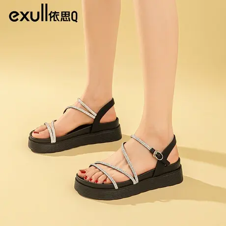 依思q水钻凉鞋女夏季2023年新款厚底休闲小香风海边沙滩凉拖外穿图片