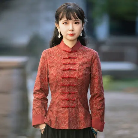 筠雅唐装女中国风改良旗袍上衣春季复古茶服外套禅服盘扣中式女装图片