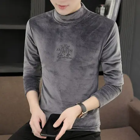 男士长袖t恤中领秋冬韩版内搭双面绒半高领打底小衫衣服潮牌卫衣商品大图