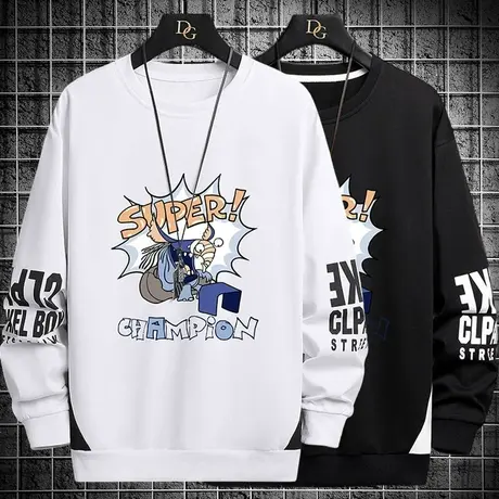 男士长袖t恤春秋季休闲印花圆领卫衣男潮牌潮流青少年体恤打底衫商品大图