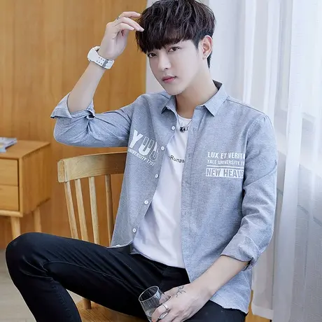 衬衫男长袖春秋季韩版潮流男装外套百搭休闲打底上衣寸衫男士衬衣商品大图