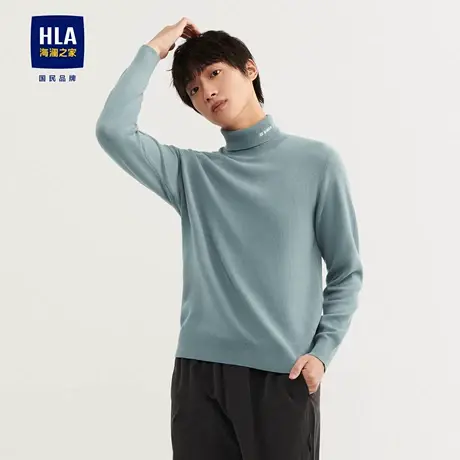 HLA/海澜之家休闲保暖纯色经典长袖针织衫打底高领灰色毛衣男秋冬图片