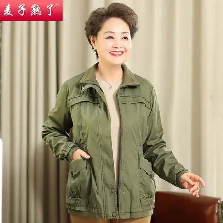 妈妈春装全棉外套春秋新款中老年人女装休闲风衣奶奶装长袖上衣服商品大图