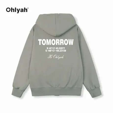 Ohlyah潮牌原创嘻哈连帽卫衣男女oversize开衫情侣拉链帽衫外套商品大图