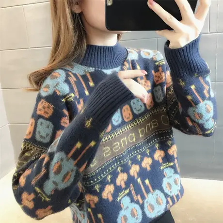 毛衣2023新款秋冬季秋款秋装女士高领加绒加厚女装宽松外穿打底衫图片