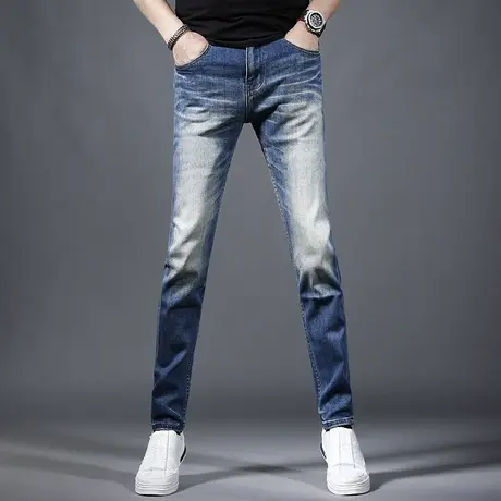 高端牛仔裤男夏季2023新款蓝色修身小脚弹力百搭男士薄款潮流裤子商品大图