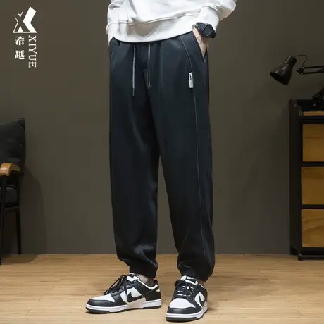 秋冬莫代尔抗皱休闲裤男秋季拼接束脚九分裤宽松大码运动百搭卫裤商品大图
