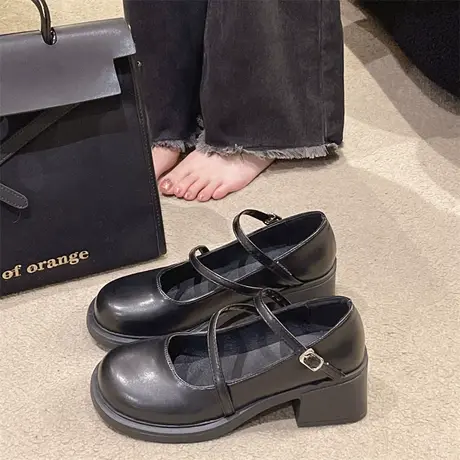 复古小皮鞋女款2023年新款夏季法式高跟粗跟单鞋气质黑色乐福鞋潮商品大图