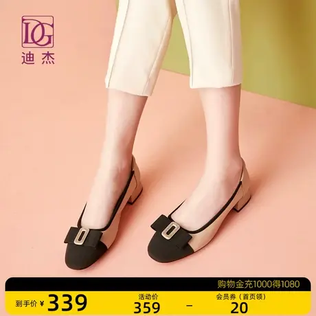 真皮浅口单鞋女低跟2023新款春季蝴蝶结方跟软皮正装皮鞋妈妈鞋商品大图