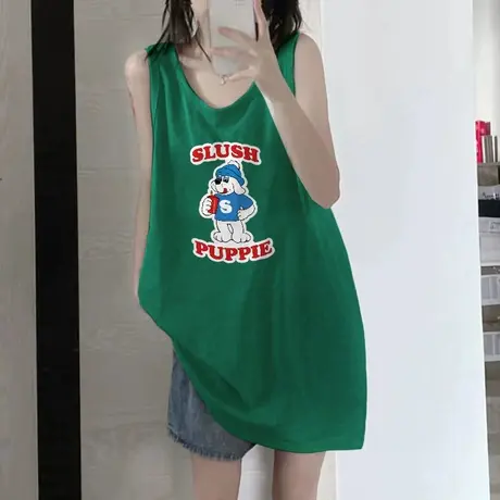 美式复古纯棉吊带运动坎肩背心无袖t恤女夏季外穿宽松篮球服上衣商品大图