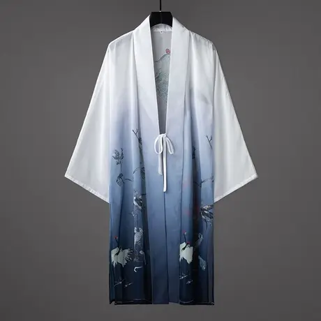 中国风中长款大氅男薄款汉服开衫印花仙气长衫秋古装薄款防晒披风图片