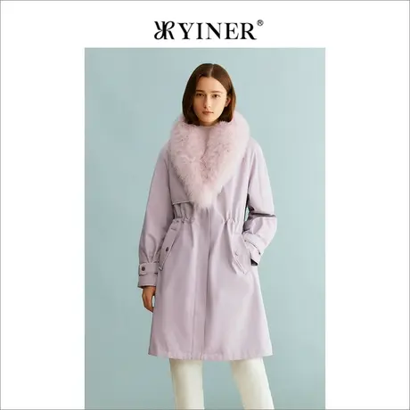 YINER音儿线上专选女装2023冬季狐狸毛领皮草复古兔毛派克服商品大图