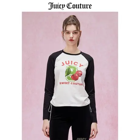 Juicy Couture橘滋T恤女2024春季新款休闲圆领拼色抽绳长袖上衣商品大图