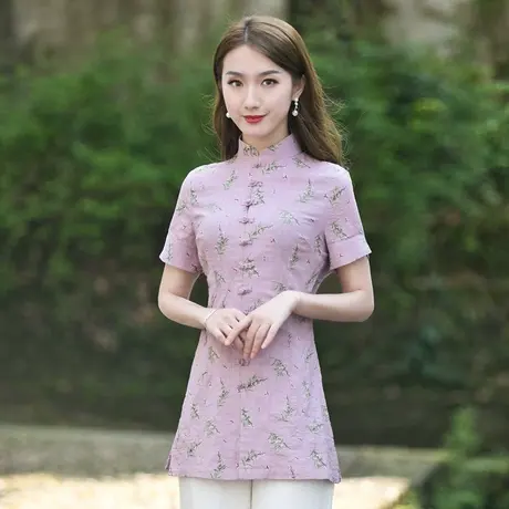 筠雅唐装女中国风素衣女禅意改良旗袍上衣短袖棉麻茶服中式女装夏商品大图