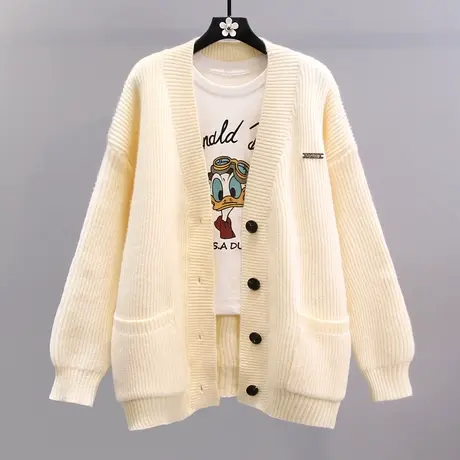 复古温柔风毛衣外套女秋冬2023新款日系慵懒风宽松中长款针织开衫商品大图