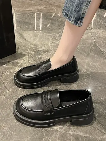 日系小皮鞋女2023秋冬新款英伦风黑色厚底一脚蹬乐福鞋jk制服单鞋商品大图