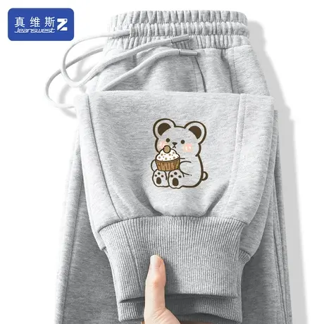 真维斯Z+卫裤女春秋2024新款爆款束脚裤显瘦抽绳运动裤灰色裤子H图片