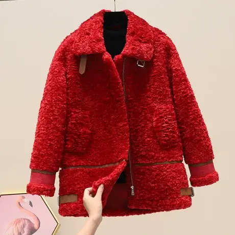 羊羔毛外套女韩版宽松2023年新款冬季加厚皮毛一体毛绒棉服潮ins商品大图