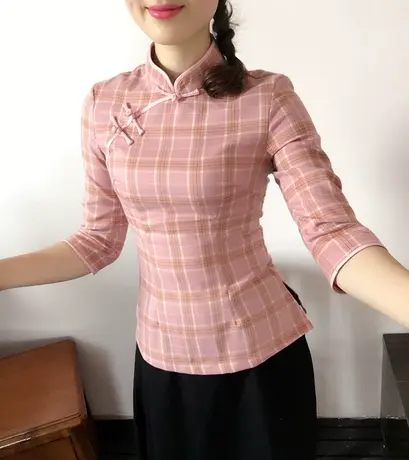 秋冬新款民国风文艺复古改良旗袍上衣中式七分袖修身唐装女茶艺服图片