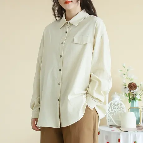 胖妹妹秋季2023新品复古宽松灯芯绒衬衫 大码微胖长袖显瘦衬衣女商品大图