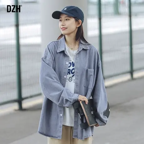 情侣牛仔衬衫男长袖春秋款休闲宽松蓝色衬衣寸衫2023新款港风外套商品大图