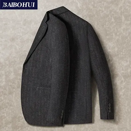 休闲西装上衣男士春秋季新款修身时尚单件条纹商务呢子小西服外套图片