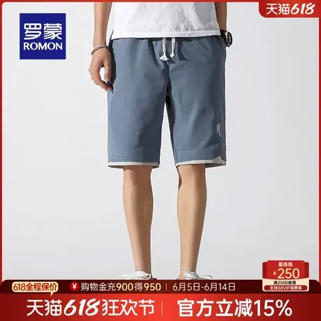 罗蒙男士宽松百搭抽绳松紧腰休闲五分裤2025夏季新款时尚直筒短裤图片
