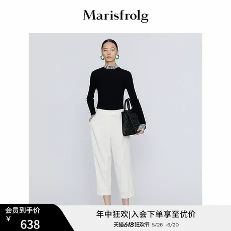 【商场同款】玛丝菲尔春季新款黑色低圆领细支羊毛针织衫商品大图