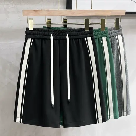 美式重磅短裤男外穿夏季休闲裤运动灰色卫裤宽松条纹中裤五分裤子商品大图