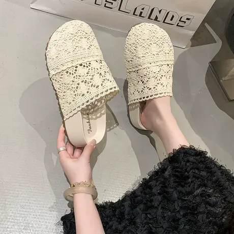 厚底包头半拖鞋女2025夏季新款气质百搭凉拖鞋配裙子网面外穿凉鞋商品大图