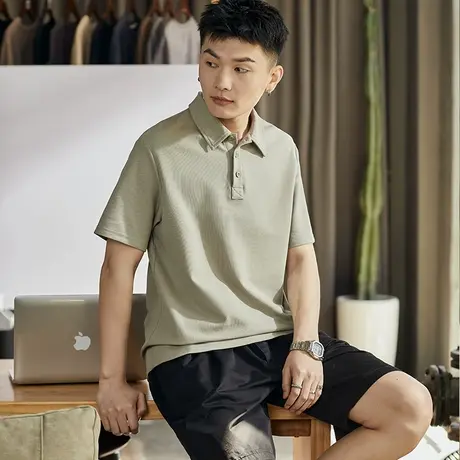 唐狮夏季新款polo衫男士短袖有翻领t恤纯白色宽松简约港风潮商品大图