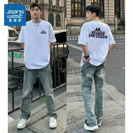 G2真维斯男装2025夏季新款 潮牌男款流行印花体恤纯棉宽松短袖T恤商品大图
