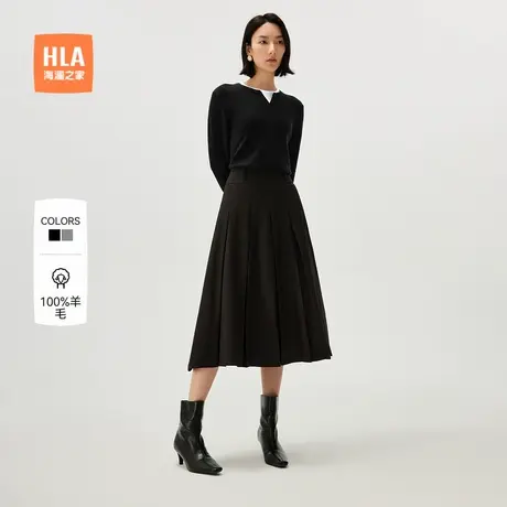 HLA/海澜之家100%绵羊毛针织衫24秋新优雅知性假两件套头毛衣女装商品大图