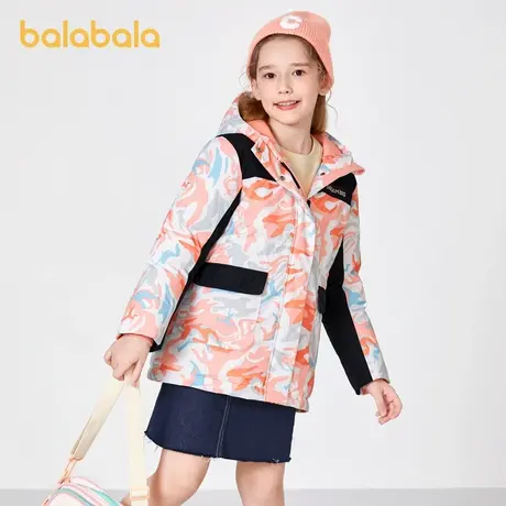 巴拉巴拉童装女童羽绒服秋冬季儿童连帽保暖外套中长款中大童收腰商品大图