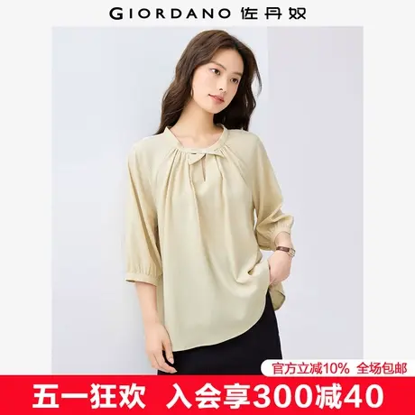 佐丹奴中袖衬衫女新款法式泡泡皱收褶圆领插肩短袖衬衣女13345327商品大图
