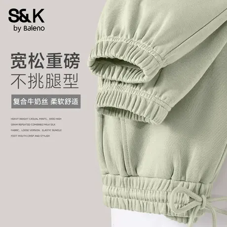 班尼路S&K系列绿色休闲收脚裤女2025秋季新款运动垂感阔腿直筒裤Q商品大图