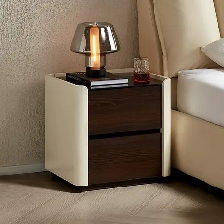 全友家居2025新款卧室家用胡桃木纹储物柜意式极简床头柜商品大图