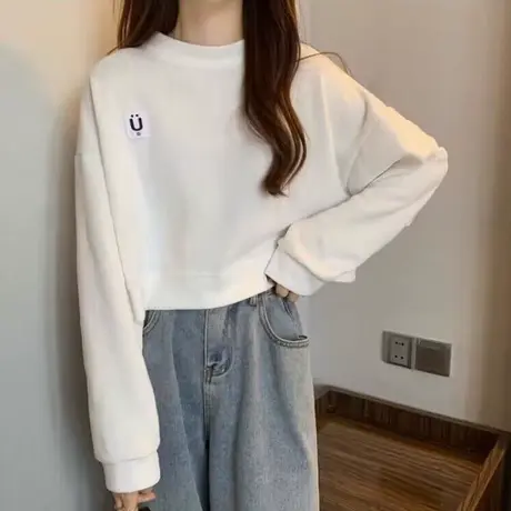 ins超火薄款无帽长袖卫衣女秋装韩版宽松显瘦小个子短款上衣服潮商品大图