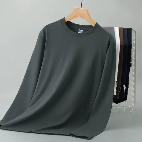 260g重磅纯棉t恤男长袖秋冬内搭打底衫美式潮流宽松全棉纯色秋衣商品大图