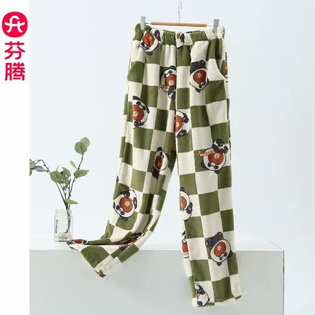 芬腾珊瑚绒睡裤女秋冬款加厚法兰绒格子卡通长裤外穿家居服2025年商品大图